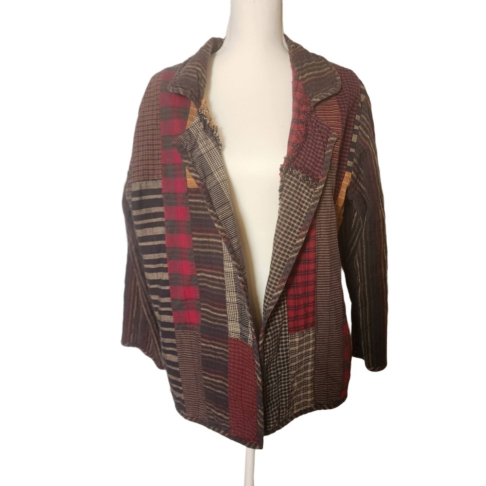 Vintage Patchwork Jacket Collarless Plaid Reversi… - image 3